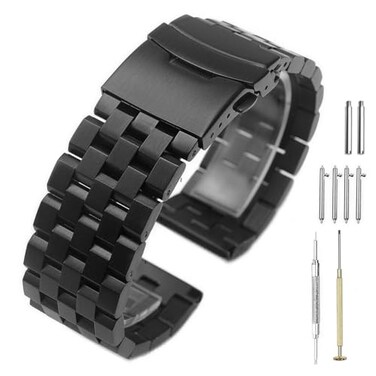 Hstrap Brushed 18mm 20mm 22mm 24mm 26mm Stainless Steel Watch Band Solid Quick Release Watch Bracelet Strap Double Locking Clasp Replacement Strap Silver Black Blue Grey Gold for Men Women Screw inBla