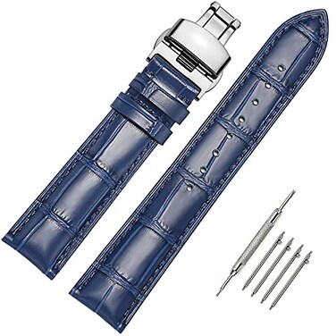 Moran Quick Release Leather Watch Bands Deployment Butterfly Buckle 18mm 20mm 22mm 24mm Blue Black Brown Calfskin Replacement Watch Strap for Men Women