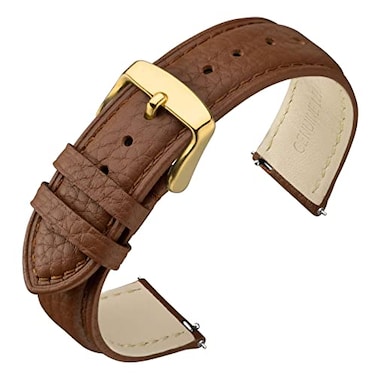 ANNEFIT Watch Band 18mm Quick Release Textured Padded Leather Straps with Gold Buckle for Men and Women Brown