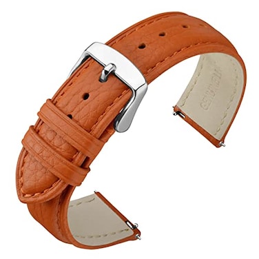 ANNEFIT Watch Band 22mm Quick Release Textured Padded Leather Straps with Silver Buckle for Men and Women Orange