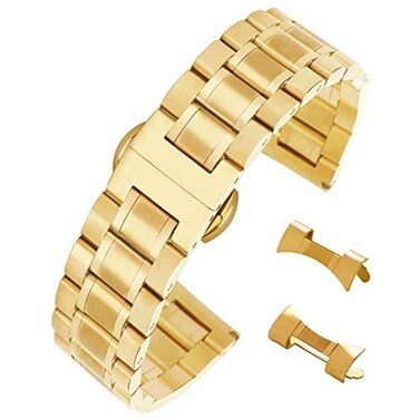 AUTULET 18mm Solid 304 Stainless Steel Watch Belt Bracelet with Removable Links Butterfly Clasp in Gold