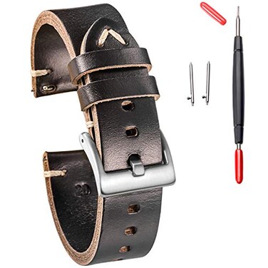 hemsut h Leather Watch Bands Horween Leather Watch Strap for Men 18 19 20 21 22 24mm Quick Release Handmade Vintage Replacement Wrap