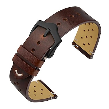 ANNEFIT Vintage Leather Watch Strap 22mm Quick Release Replacement Band for Men and Women with Black Buckle Brown