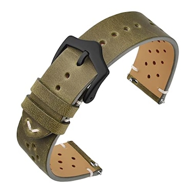 ANNEFIT Vintage Leather Watch Strap 22mm Quick Release Replacement Band for Men and Women with Black Buckle Green