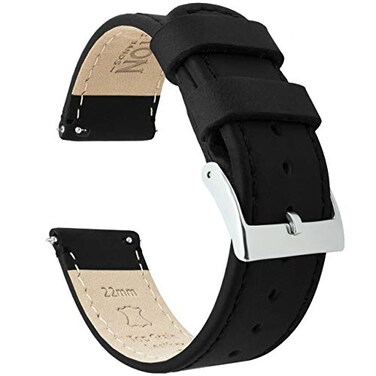 BARTON WATCH BANDS Quick Release Top Grain Leather Watch Band Strap Black LeatherBlack Stitching 20mm
