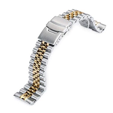 Strapcode 22mm SuperJ Louis 316L SS Watch Bracelet for Seiko New Turtles SRP775 2Tone IP Gold
