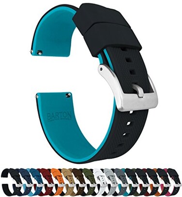 BARTON WATCH BANDS Quick Release Elite Silicone Watch Bands Black TopAqua Blue Bottom 20mm