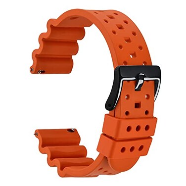 WOCCI 20mm Ventilated Watch Band for Men FKM Rubber Black Buckle Pumpkin Orange