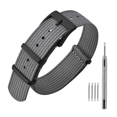 ANNEFIT Nylon Watch Band 20mm OnePiece Waterproof Military Watch Straps with Heavy Black Buckle Grey