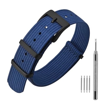 ANNEFIT Nylon Watch Band 20mm OnePiece Waterproof Military Watch Straps with Heavy Black Buckle Blue