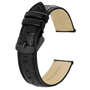 BISONSTRAP Watch Bands 18mm Alligator Embossed Leather Watch Straps Black with Black Buckle