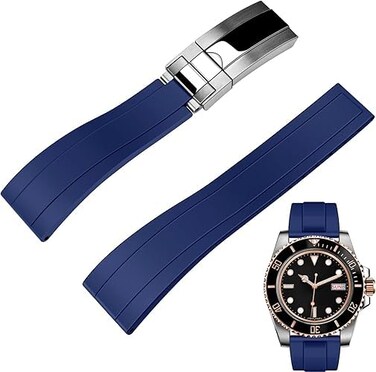 Yhmoo Watchband For Rolex SUBMARINER GHOST DATEJUST OYSTERPERTUAL DAYTONA YACHTMASTER Deployment Buckle 20mm Rolex Silicone Rubber Strap Replacement blue