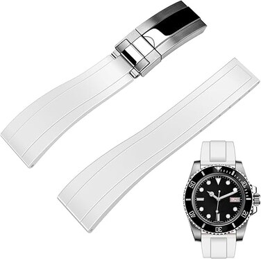 Yhmoo Watchband For Rolex SUBMARINER GHOST DATEJUST OYSTERPERTUAL DAYTONA YACHTMASTER Deployment Buckle 20mm Rolex Silicone Rubber Strap Replacement white