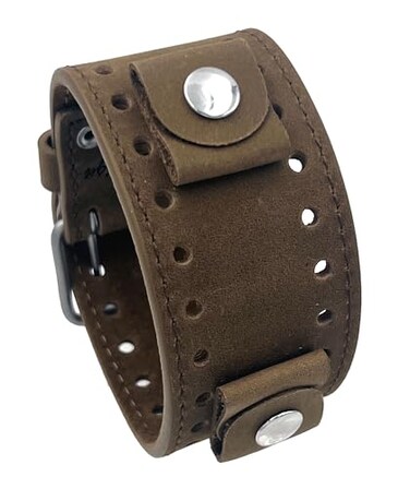 REV Crazy Horse Leather Strap 22mm Lug Width Dark Tan Wide Cuff Wrist Watch Band CHODT