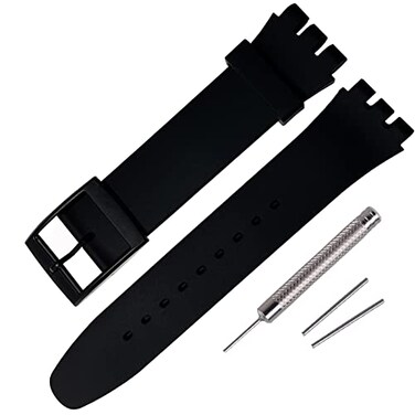 Rihahisy Silicone Rubber Watch StrapWatch Band Replacement for Swatch 17mm Black