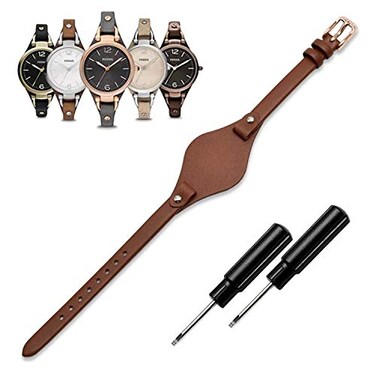 Sufeasdf Womens 8mm Watch Band Genuine Calf Leather Replacement Straps Watch Strap for Fossil ES3148 ES4119 ES4176 ES3262 ES3077 Coffee Rose Golden Buckle