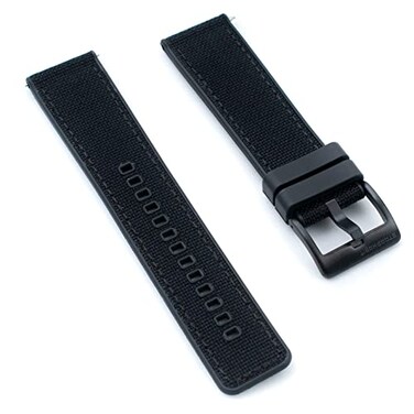 StrapHabit Quick Release Sailcloth and FKM Rubber Hybrid Watch Strap Band 20mm 22mm Nylon 20mm Black wBlack Buckle