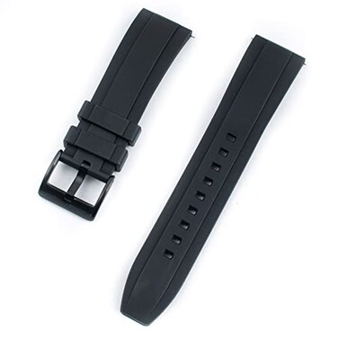 StrapHabit Quick Release Rubber Watch Strap Band FKM 20mm 22mm 24mm Black wBlack Buckle 22mm