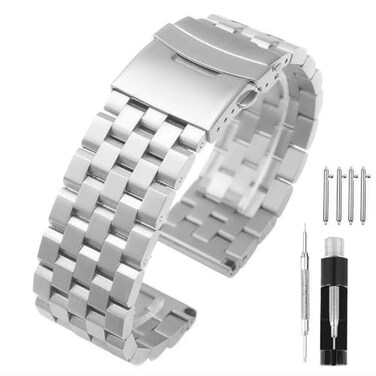 Hstrap Brushed 18mm 20mm 22mm 24mm 26mm Stainless Steel Watch Band Solid Quick Release Watch Bracelet Strap Double Locking Clasp Replacement Strap Silver Black Blue Grey Gold for Men Women Silver 18mm