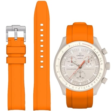 Stanchev Strap for MoonSwatch WatchCurved Silicon Replacement Band Compatible With Omega X Swatch Speedmaster Moonswatch 20mmSoft 22mm Strap for Men Women Orange 20mm