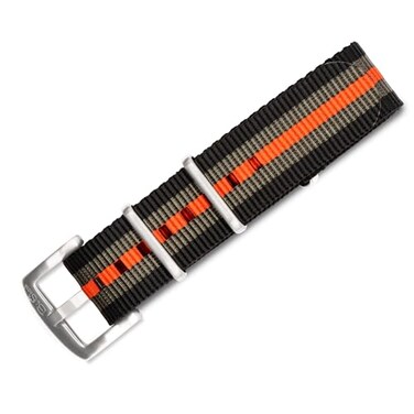 BluShark Original Collection MilitaryStyle Waterproof Watch Strap Fits All Timepiece Brands Durable Nylon Wristwatch Accessories Bond Orange 20mm Brushed Buckle