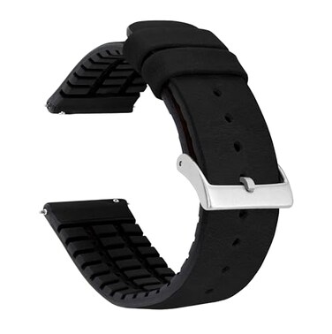 BARTON WATCH BANDS 19mm Black Leather and Rubber Hybrid Watch Bands with Integrated Quick Release Spring Bars 316L Stainless Steel Choose Strap Color Width