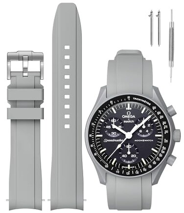 REBANDACE Strap for 20mm MoonSwatchCurved Silicone Replacement Band for Omega X Swatch Speedmaster Watch 20mmSoft 22mm Strap for Men Women Watch Gray 20mm