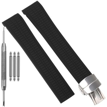 Feyert 21mm Watch Band Compatible with Patek Philippe Aquanaut 5164A 5167A men FKM Rubber Replacement Strap men Silicone Bracelet Black