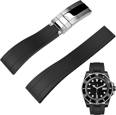 Yhmoo Watchband For Rolex SUBMARINER GHOST DATEJUST OYSTERPERTUAL DAYTONA YACHTMASTER Deployment Buckle 20mm Rolex Silicone Rubber Strap Replacement black