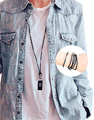 USEE TECH Genuine Leather Bands Compatible with Fitbit Inspire HRFitbit InspireFitbit Inspire 2Fitbit Ace 2 Band Premium Cowhide Necklace Double Loop Two Way Strap Pendant Bracelet for Smartwatch Blac