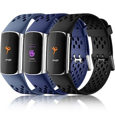 Maledan Compatible with Fitbit Charge 6 Charge 5 Bands Women Men Waterproof Sport Band Breathable Strap Replacement Wristbands for Fitbit Charge 6 Charge 5 Accessories BlackNavy BlueBlue Gray