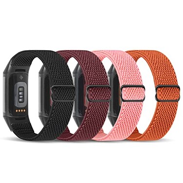 enkic Elastic Nylon Bands Compatible with Fitbit Charge 6Charge 5 Bands 4 Pack Soft Adjustable Stretchy Strap Breathable Sport Loop Replacement Wristband for Fitbit Charge 5Charge 6 Men Women
