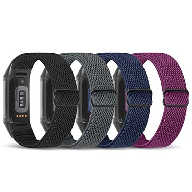 enkic Elastic Nylon Bands Compatible with Fitbit Charge 6Charge 5 Bands 4 Pack Soft Adjustable Stretchy Strap Breathable Sport Loop Replacement Wristband for Fitbit Charge 5Charge 6 Men Women