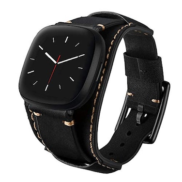 Hepsun Compatible with Fitbit SenseSense 2Versa 3Versa 4 Bands Genuine Leather Cuff Band Replacement Strap with Stainless Steel Clasp Compatible for Fitbit Versa 3 Sense Accessories Men Women
