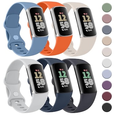 Tobfit 6 PACK Sport Bands Compatible with Fitbit Charge 6 Fitbit Charge 5 Bands for Women Men Soft Silicone Waterproof Straps Replacement Wristbands Compatible for Fitbit Charge 5 Charge 6