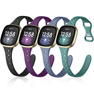 Laffav Bands Compatible with Fitbit Versa 3Versa 4Fitbit Sense bands for Women Men Slim Soft Silicone Sport Strap Replacement Wristband Small BlackPine GreenPurpleBlue Gray