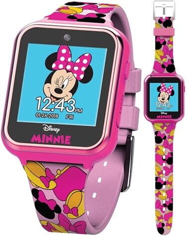 Disney Minnie Mouse Interactive Kids Smartwatch Touchscreen Watch with Camera Games Voice Recorder Step Tracker Alarm Timer Fun Minnie Design USB Rechargeable Fits Wrists 55 to 8