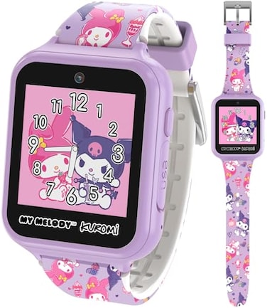 Accutime Sanrio My Melody Kuromi Kids Smartwatch with Touchscreen Features 10 Interactive Faces Camera for Selfies Voice Recorder Step Counter 26 Games Pink Silicone Strap Kids Interactive Fun Watch