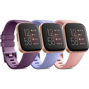 Meliya PACK 3 Soft Silicone Bands Compatible for Fitbit Versa 2 Fitbit VersaFitbit Versa Lite Adjustable Sport Bands for Women Men Small Large PurpleVioletPeach Large