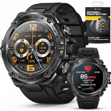 ALPHAGEAR Raptor PRO Smartwatch for Men Tactical Military Smart Watch 800mAh 21Day Battery Bluetooth Calling Voice Assistant IP68 5ATM Water Resistant for Android iPhone