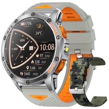 Tiwain Military Smart Watches Builtin GPS 170 Sport Modes for Men with Flashlight Smartwatch for Android Phones and iPhone 143 AMOLED Screen Bluetooth Call Compass Altimeter Sivler Camo 2 Bands