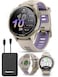 PlayBetter Garmin Forerunner 970 Soft Gold French GrayTranslucent Indigo Premium GPS Running Triathlon Smartwatch Bundle AMOLED LED Flashlight Portable Charger HD Screen Protectors
