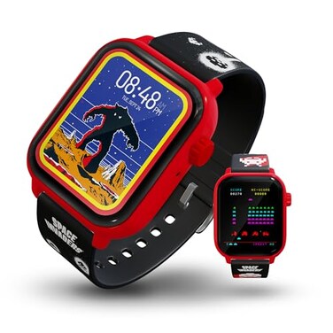 My Play Watch Space Invaders Retro Gaming Smart Watch Selective Tech Red Bezel NonConnected Builtin Space Invaders Game Custom Watch Faces Classic Arcade Sound IP67 Rating