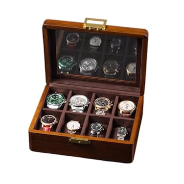 Bescott Solid Wood Watch Box 8 Slots With Glass Lid Walnut Collection Case For Men Women Luxury Wooden Display Organizer Storage Holder