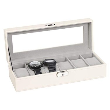 NEX Watch Case 6 Slot Leather Watch Box Display Case Organizer Glass Jewelry Storage
