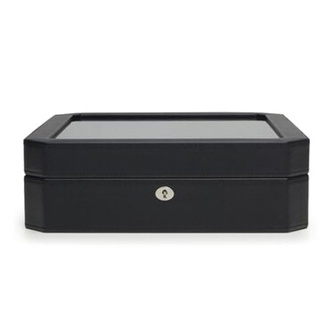 Wolf Designs WOLF Windsor 15Piece Watch Box Black Features 15 Watch Compartments Vegan Leather Exterior