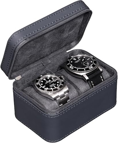 ROTHWELL 2 Watch Travel Case for Men Compact PU Leather Protective Box with Microsuede Interior Fits Watches Smartwatches Up to 55mm Carbon