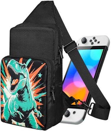 Gurgitat Travel Bag for Nintendo Switch 2 2025SwitchLiteOLED Cute Sling Crossbody Shoulder Carrying Storage Backpack for Teens for Nintendo Accessories Storage Dinosaur