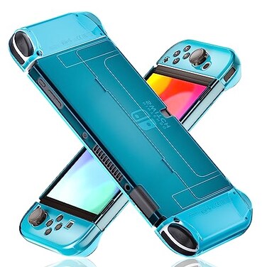 FANPL Improved Version Dockable Clear Case for Nintendo Switch OLED 2021 Protective Case Cover for Switch OLED and Joy Con Controller Strong and Durable Not Easy to Fall Off Blue