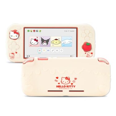 Kuitmor Switch Lite Protective CaseSoft Silicone Protective ShellAntiScratch Protective Cover Case for Switch Lite with 2 Thumb Grip CapsBeige Hello Kitty